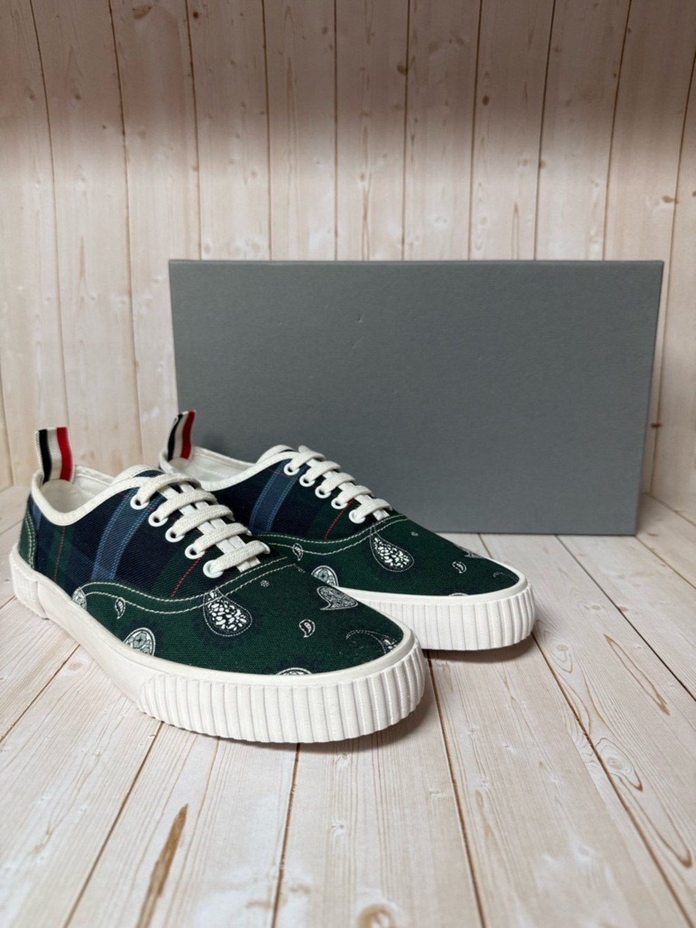 Thom Browne Heritage Trainers Sneakers TB Tartan Check Cotton Twill Sz 42 / 9